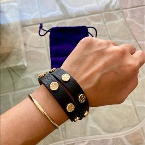 Authentic Tory Burch Leather Logo Stud Bracelet